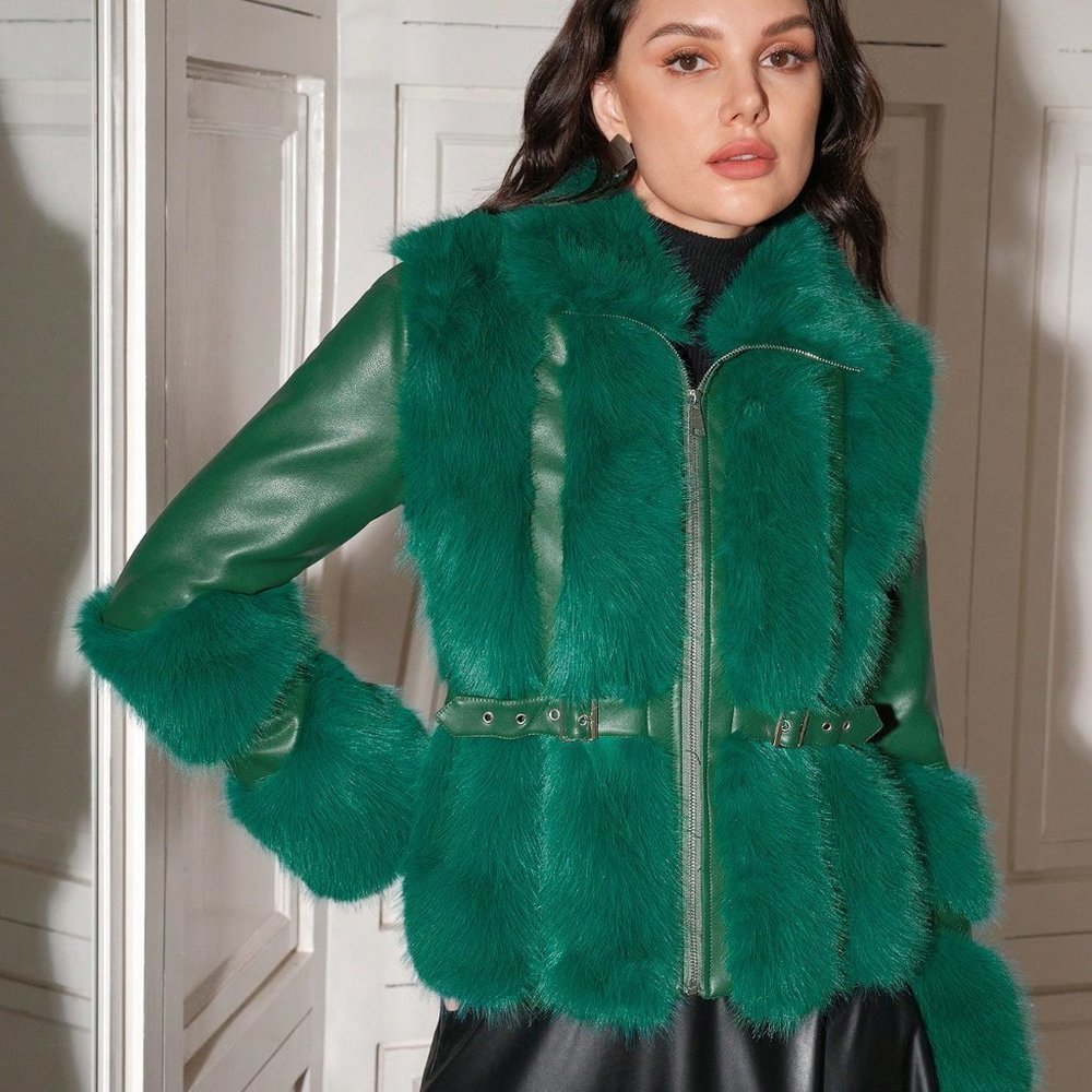 Green Preppy Women's Collar Coat - Picture 5 of 5